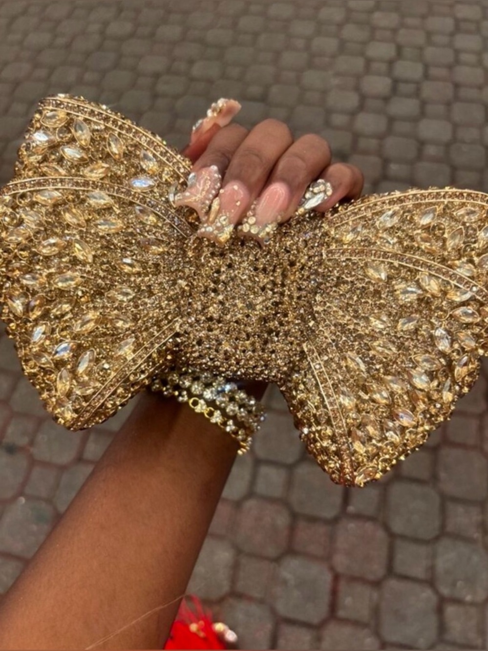 Gold Crystal Bow Clutch Handbag